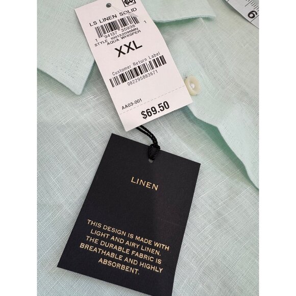 New Club Room Luxury Men's Size XXL Light Green 100% Linen Long-Sleeve Shirt - Picture 3 of 8